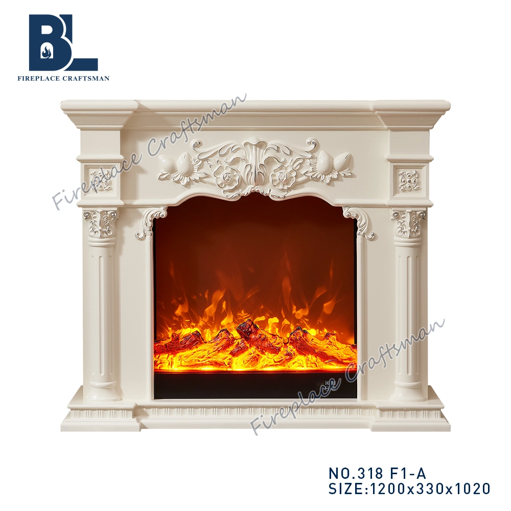 Free Standing White Wood Electric Fire Fireplace Pellet Stove Insert for Sale 318 F1-a