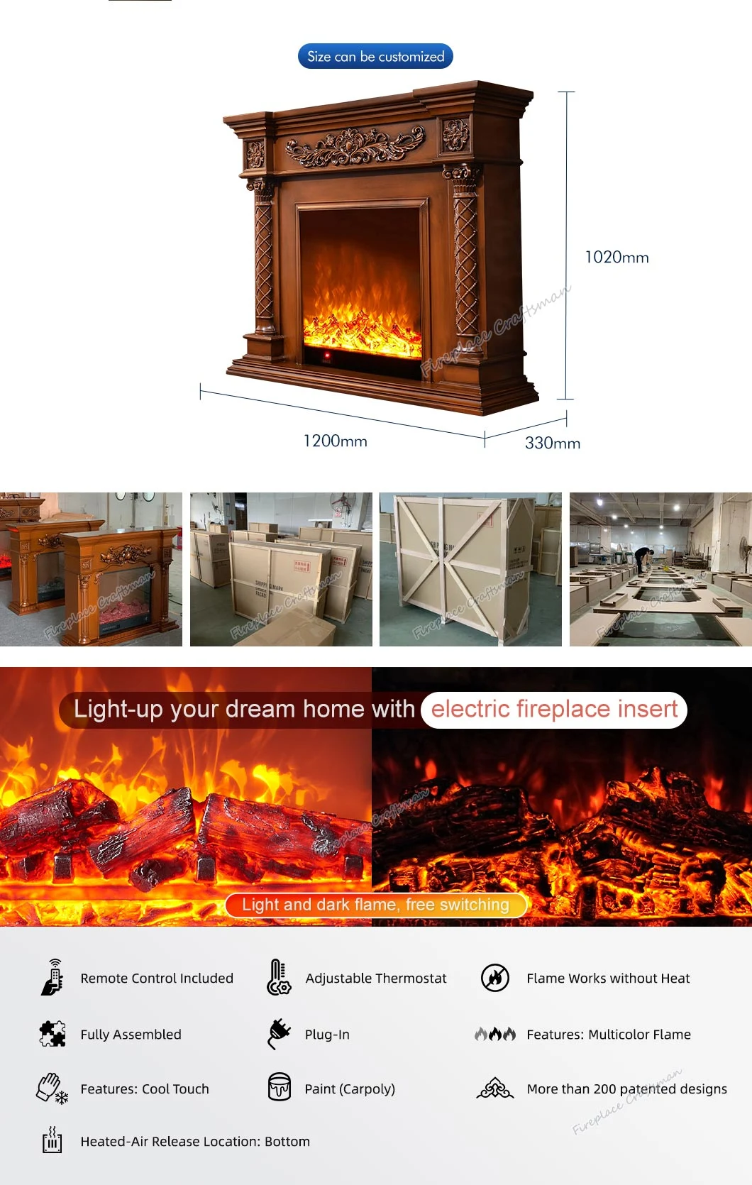 Hand Carved White Wooden Natural Electric Fireplace Mantle with Factory Price