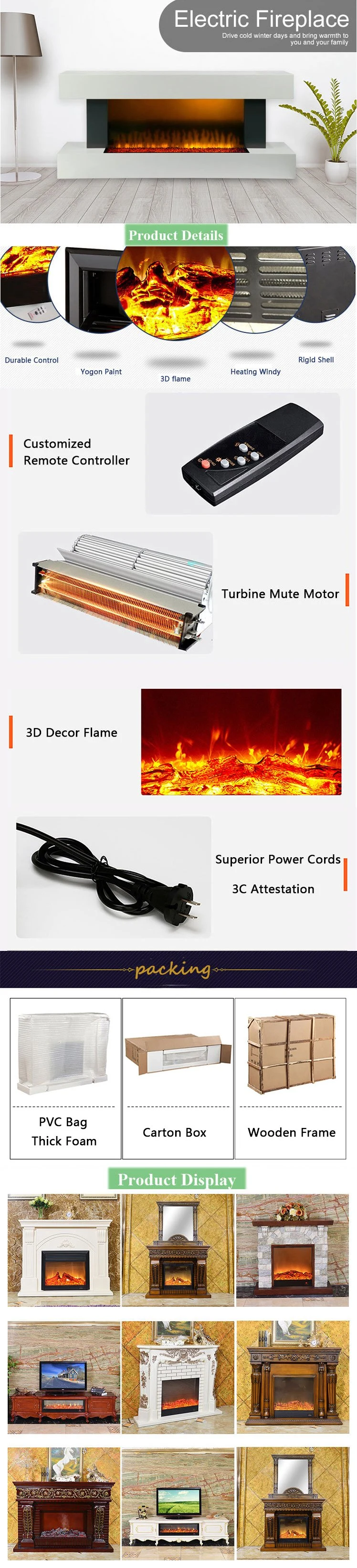 Freestanding&Wall Mount LED Decoration Flame Electric Fireplace