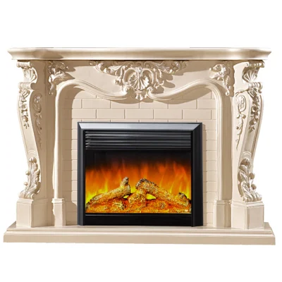 Electric Fireplace with Marble Mantle Surrounded Wood Carving /Stereo Carving