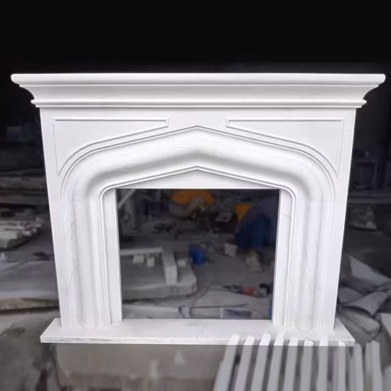 Electric European Style Freestanding Pure White Marble Natural Marble &amp; Limestone High Fireplace