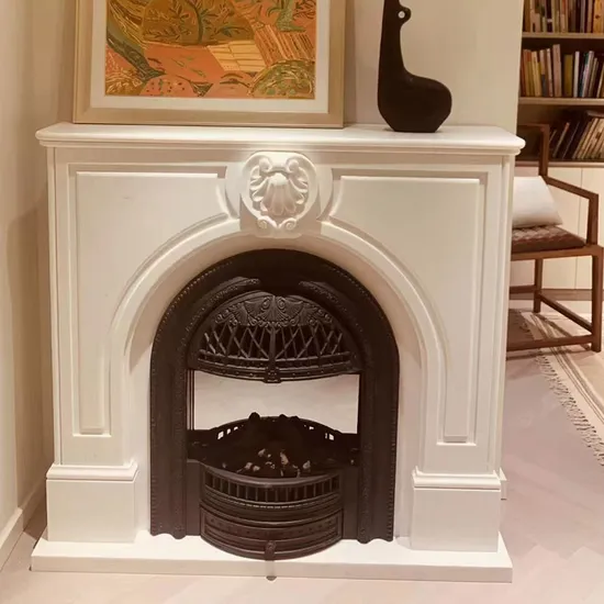 Electric European Style Freestanding Pure White Marble Natural Marble &amp; Limestone High Fireplace