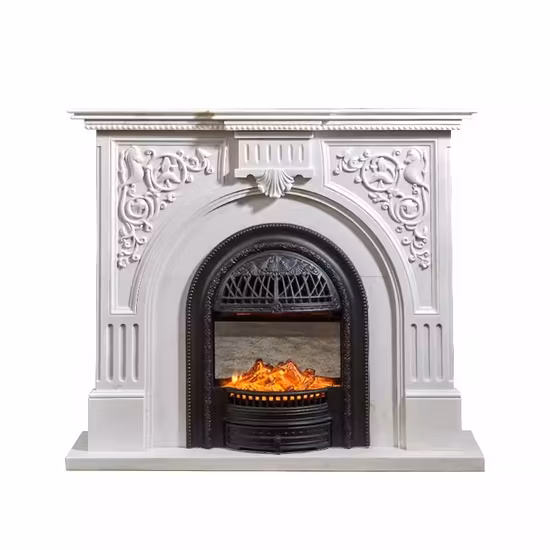Electric European Style Freestanding Pure White Marble Natural Marble &amp; Limestone High Fireplace