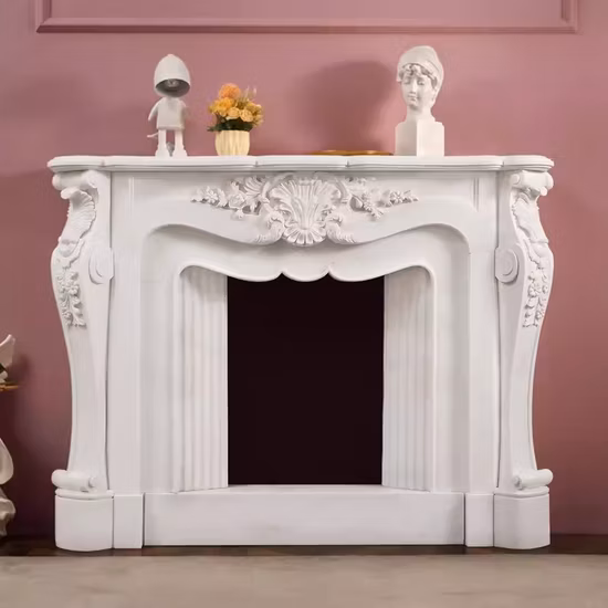 Electric European Style Freestanding Pure White Marble Natural Marble & Limestone High Fireplace